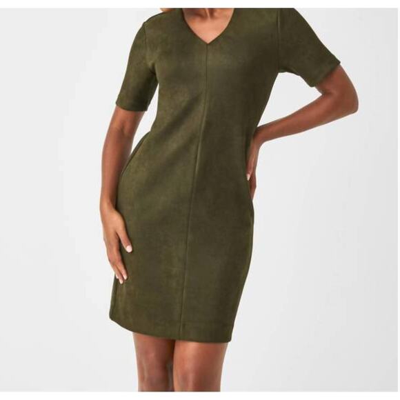 SPANX Faux Suede Column Dress Utility Green Womens size Large - Picture 1 of 6